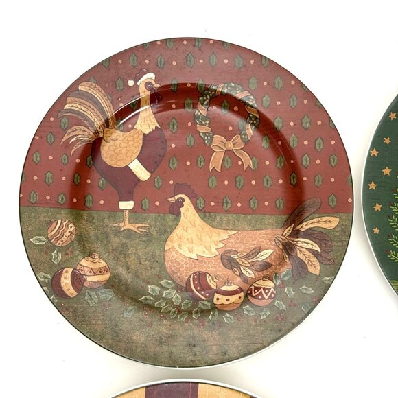 Warren Kimble Holiday Cheer Sakura Oneida Set of 4 Salad Plates Farmhouse Cat - Picture 2 of 15